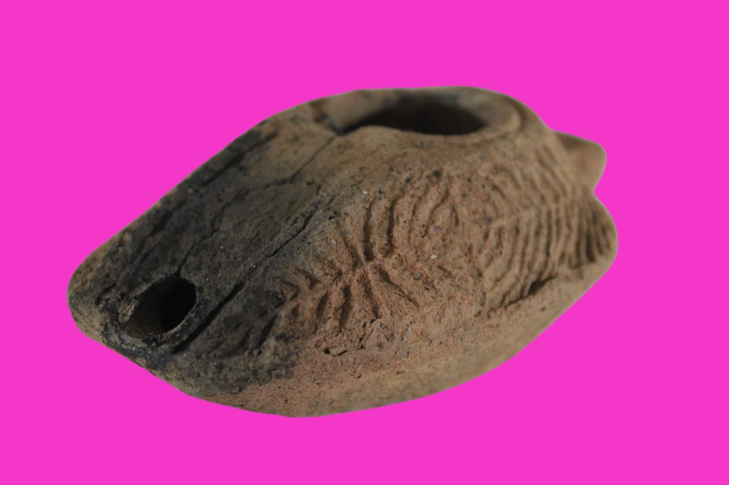 Ancient Holy Land Oil Lamp Artifact 2 Hidden Christian Crosses 300-600 AD COA 79