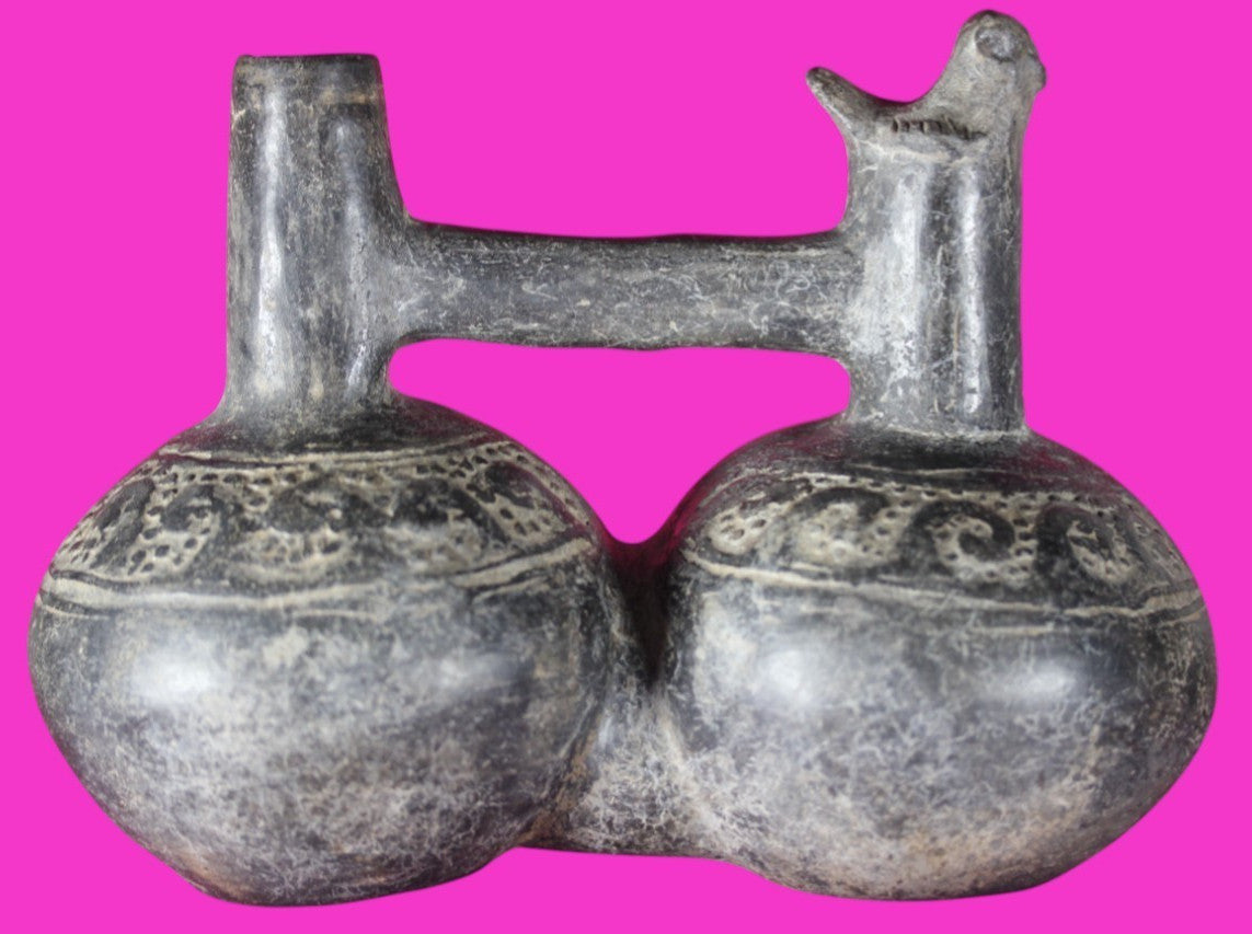 Authentic Pre Columbian Artifact Functional Whistle Stirrup Vessel Chimu COA J04