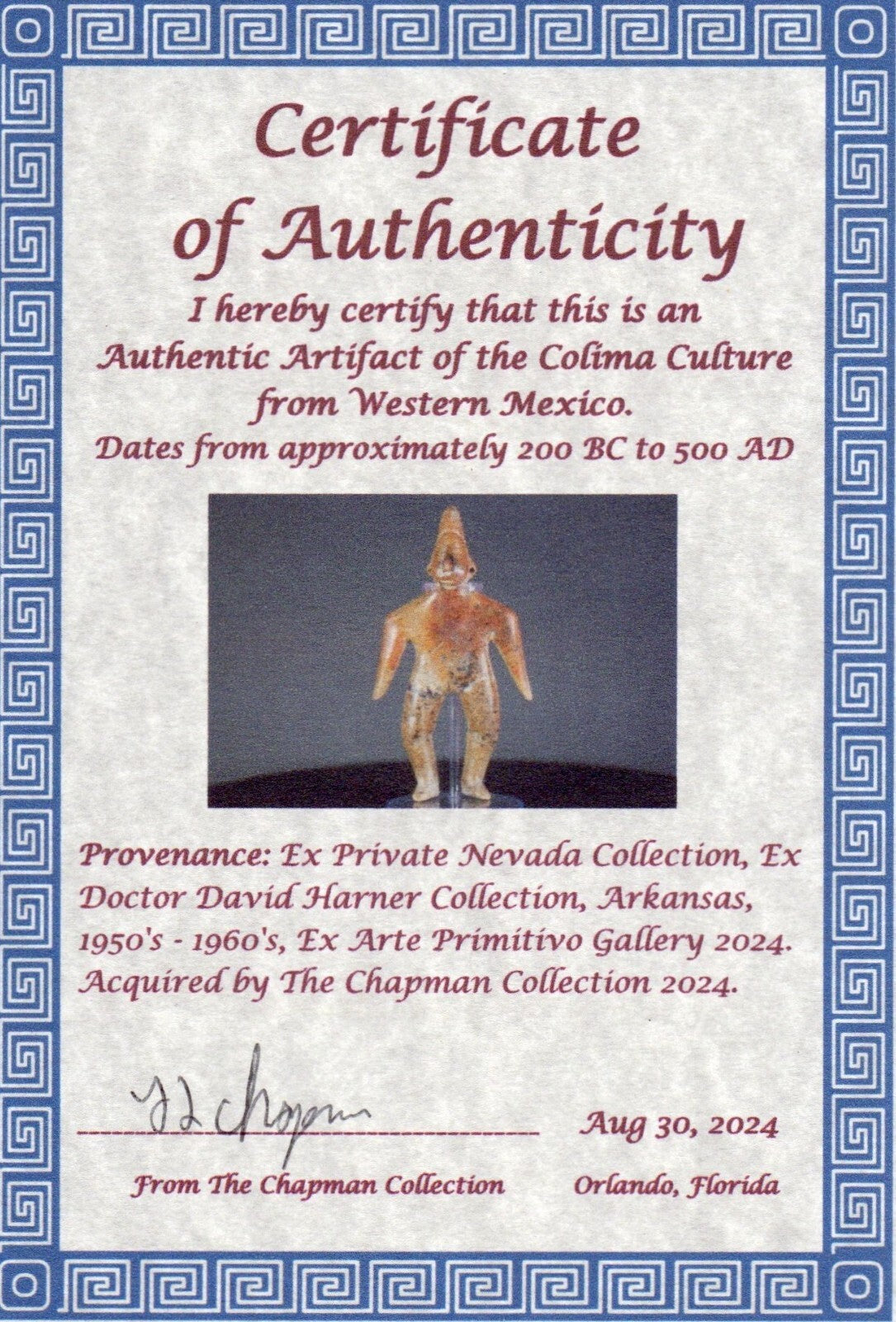 Pre Columbian Artifact Colima Shaman Mexico 200 BC-300 AD ex Primitivo COA T33