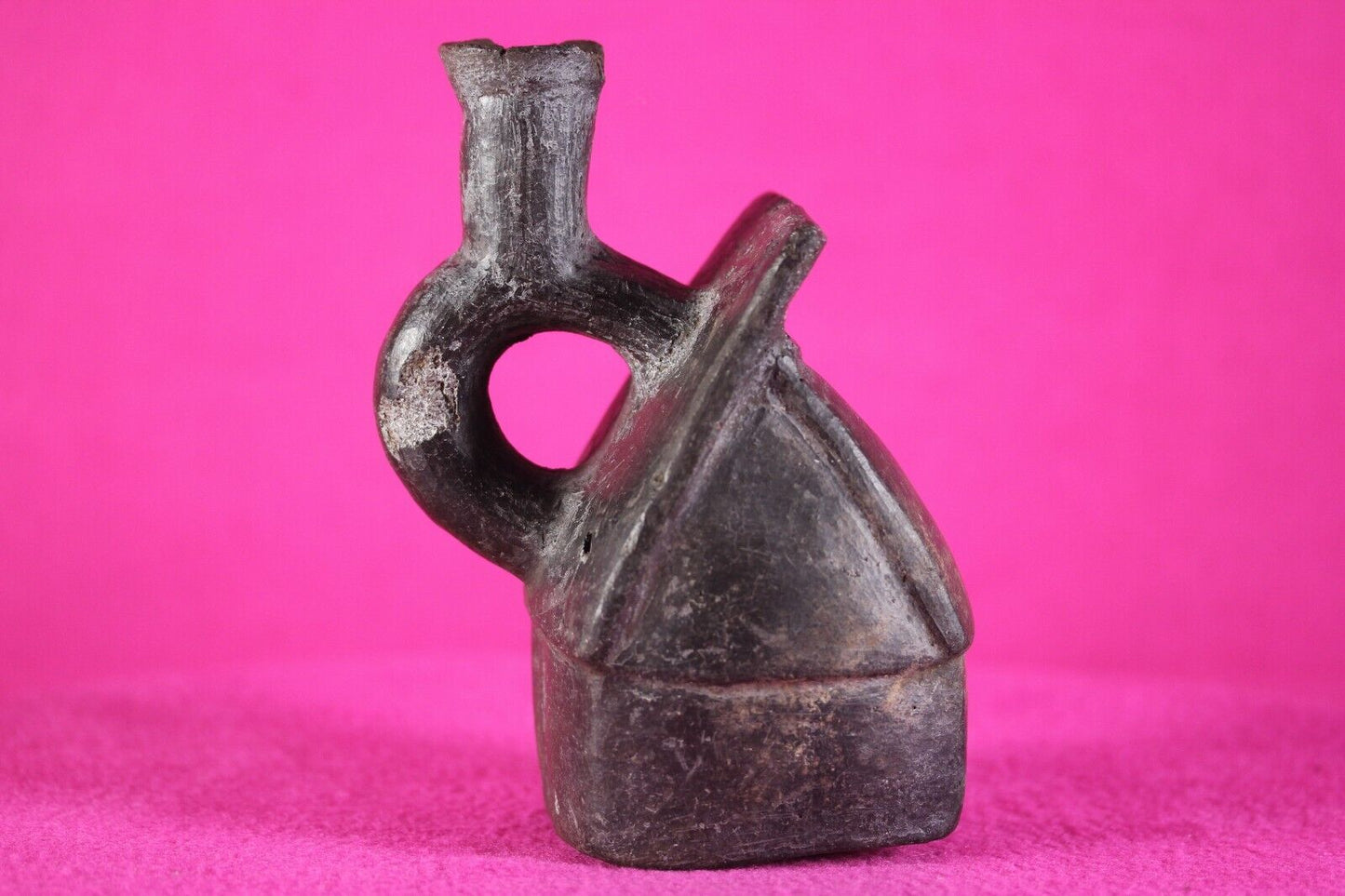 Authentic Pre Columbian Artifact House Stirrup Vessel Moche Peru COA J66