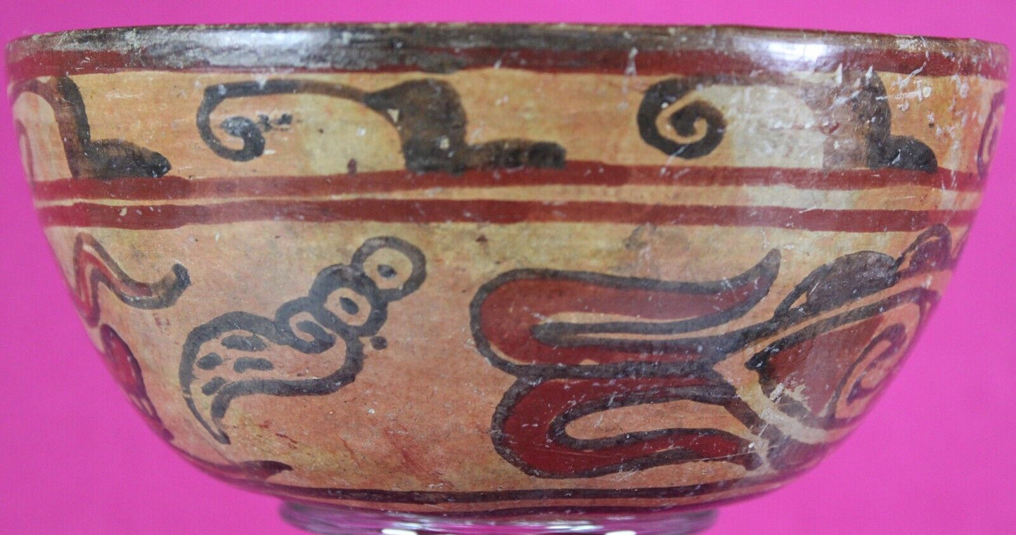 Flying Dragon Bowl Pre Columbian Mayan 300-900 AD Genuine Real Artifact COA J05