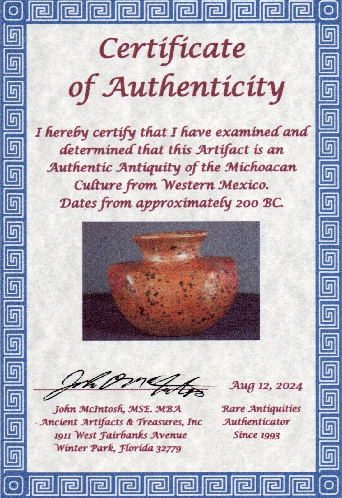 Pre Columbian Artifact Michoacan Star Olla Mexico 200 BC Ex Arte Primitivo T20
