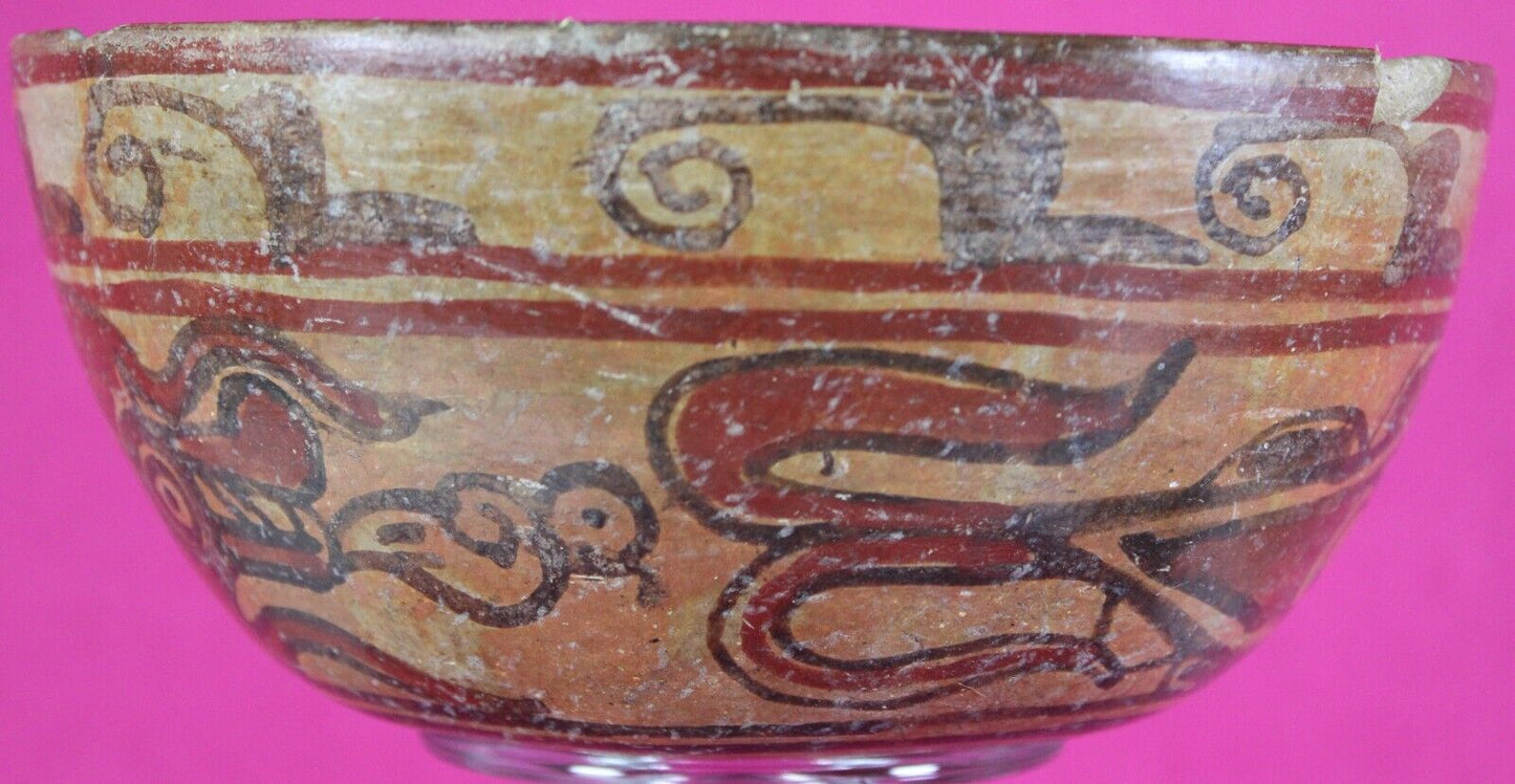 Flying Dragon Bowl Pre Columbian Mayan 300-900 AD Genuine Real Artifact COA J05