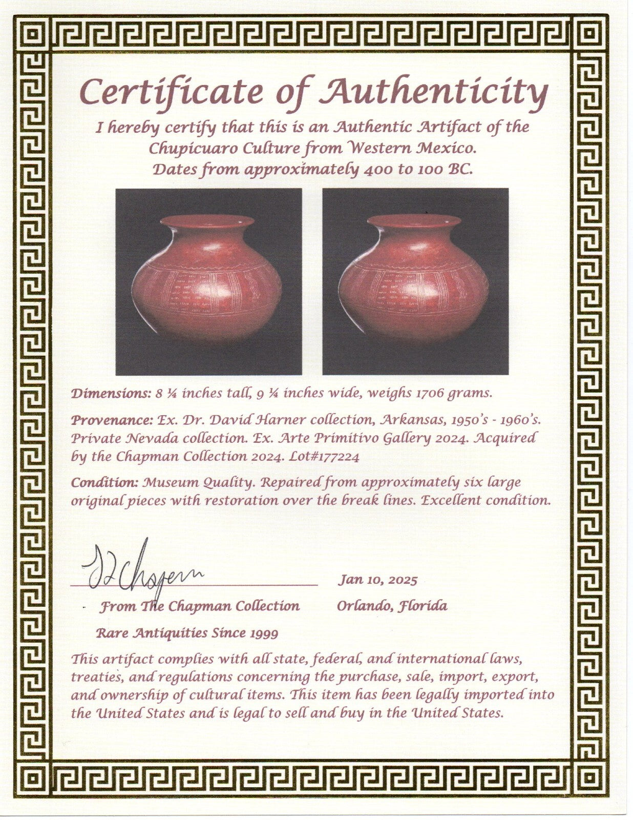 Authentic Pre Columbian Artifact Decorated Olla Chupicuaro Arte Primitivo T103