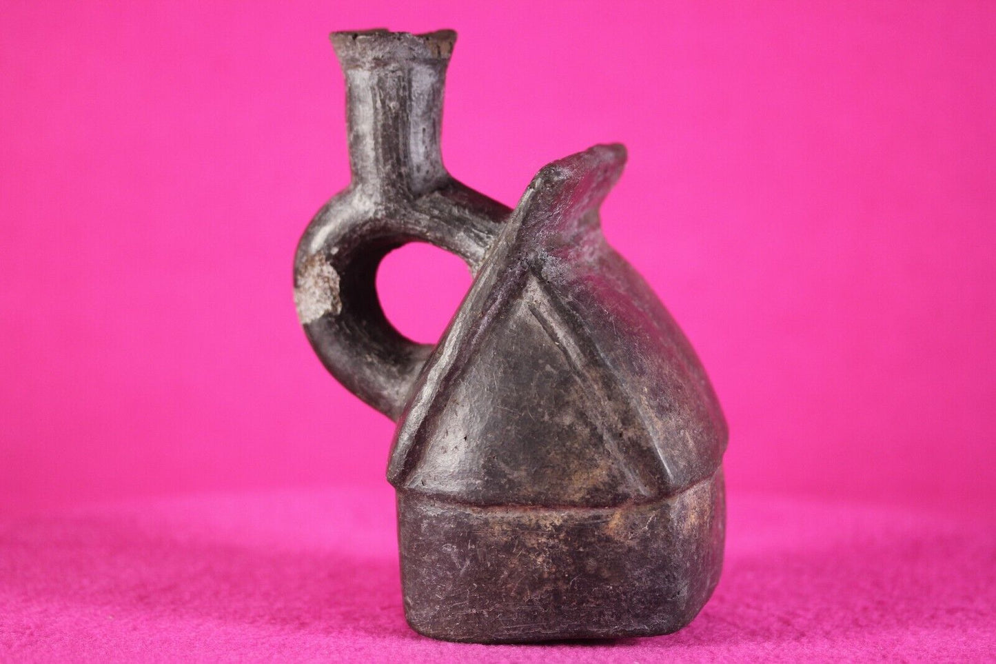 Authentic Pre Columbian Artifact House Stirrup Vessel Moche Peru COA J66