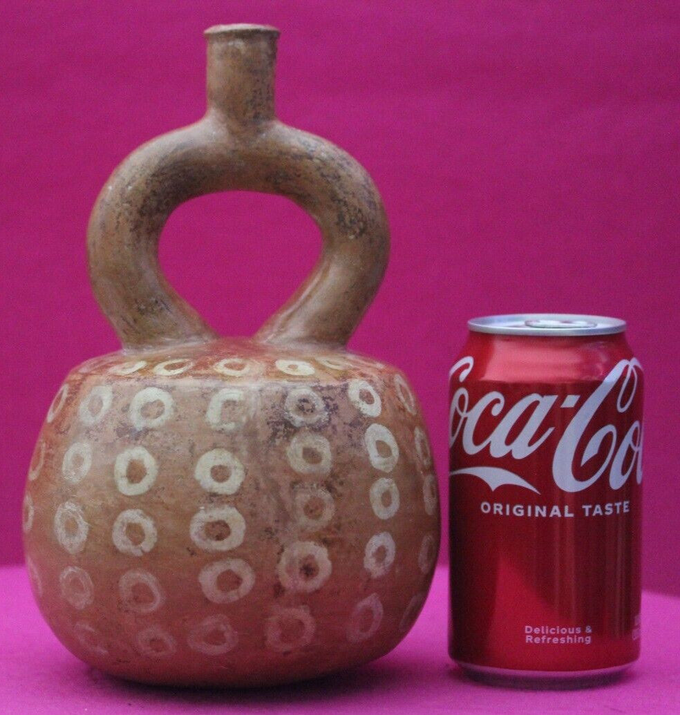 Authentic Pre Columbian Artifact Stirrup Pottery Vessel 1200AD Moche Peru T81