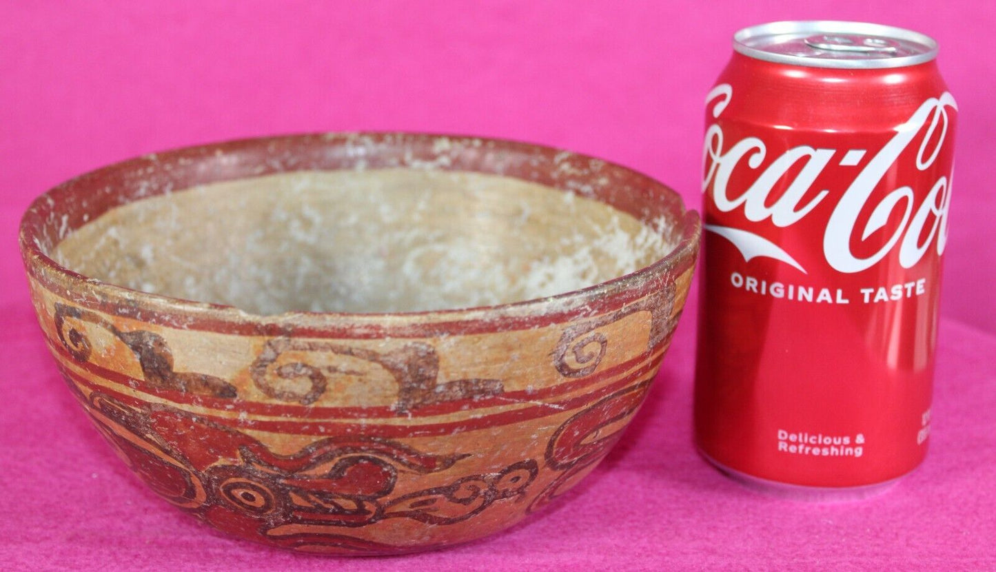 Flying Dragon Bowl Pre Columbian Mayan 300-900 AD Genuine Real Artifact COA J05