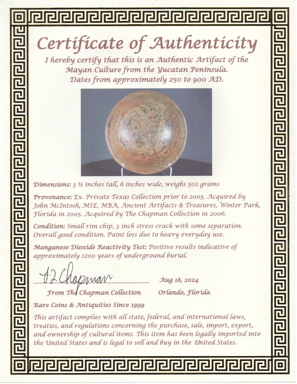 Authentic Pre Columbian Artifact Decorated Mayan Bowl 250 900 AD Yucatan COA T84