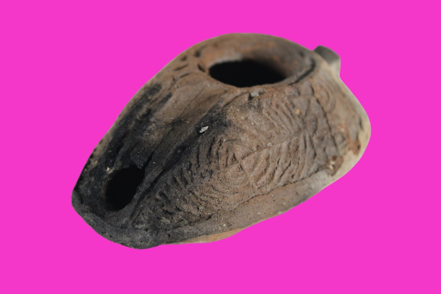 Ancient Holy Land Oil Lamp Artifact 2 Hidden Christian Crosses 300-600AD COA 112