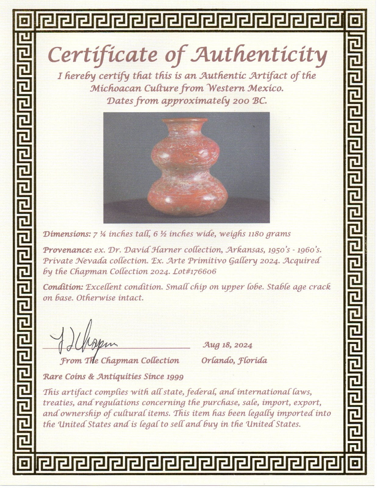 Authentic Pre Columbian Artifact Two Tier Olla Michoacan Arte Primitivo COA T64