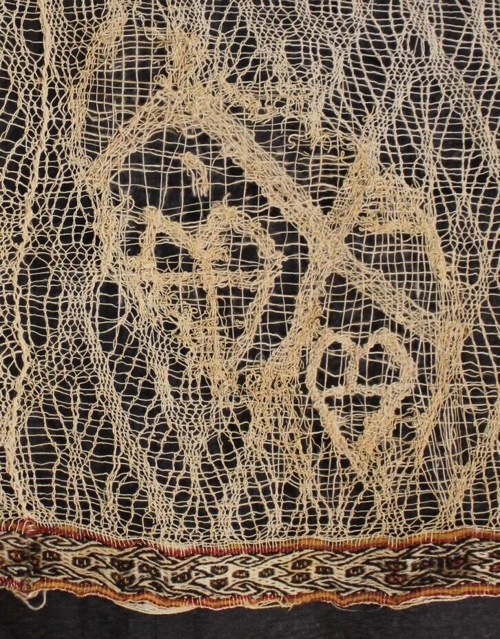 Authentic Pre Columbian Artifact Chancay Lace Textile Shroud Spooky Spirits COA