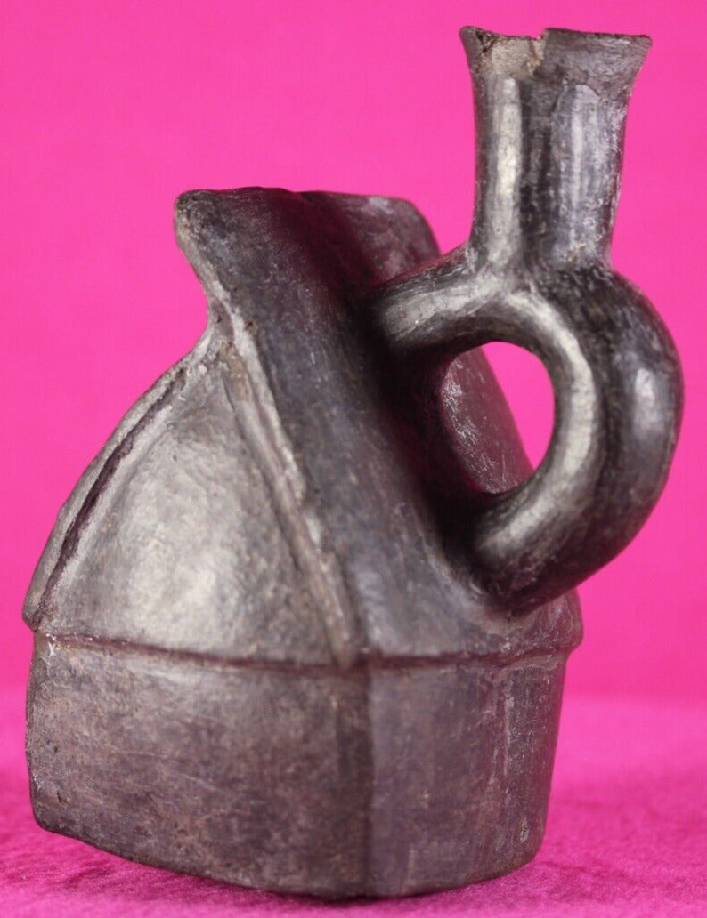 Authentic Pre Columbian Artifact House Stirrup Vessel Moche Peru COA J66