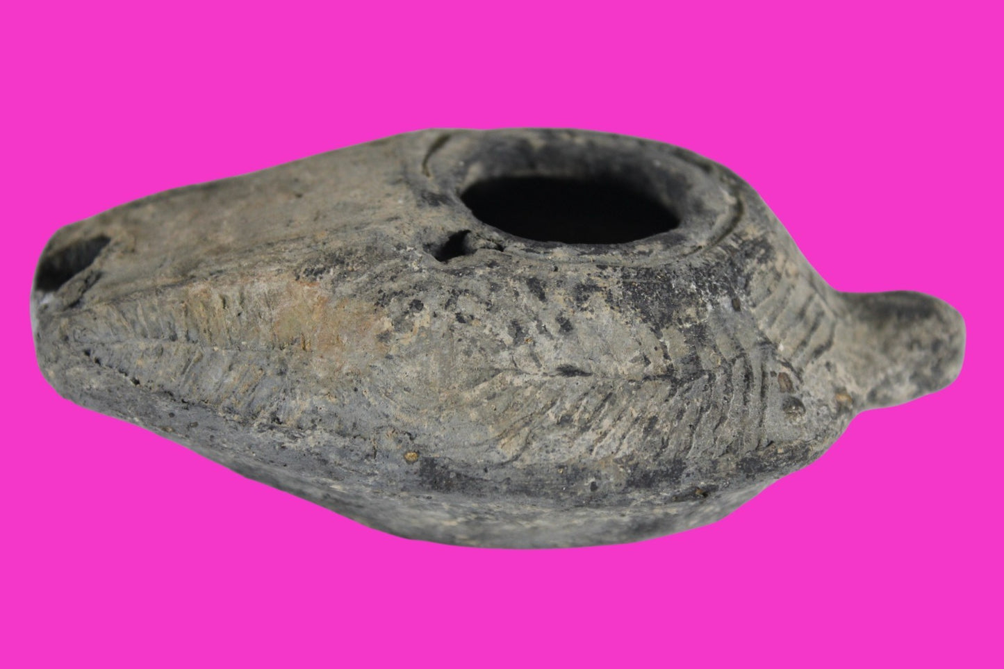 Ancient Holy Land Oil Lamp Artifact 2 Hidden Christian Crosses 300-600AD COA 113