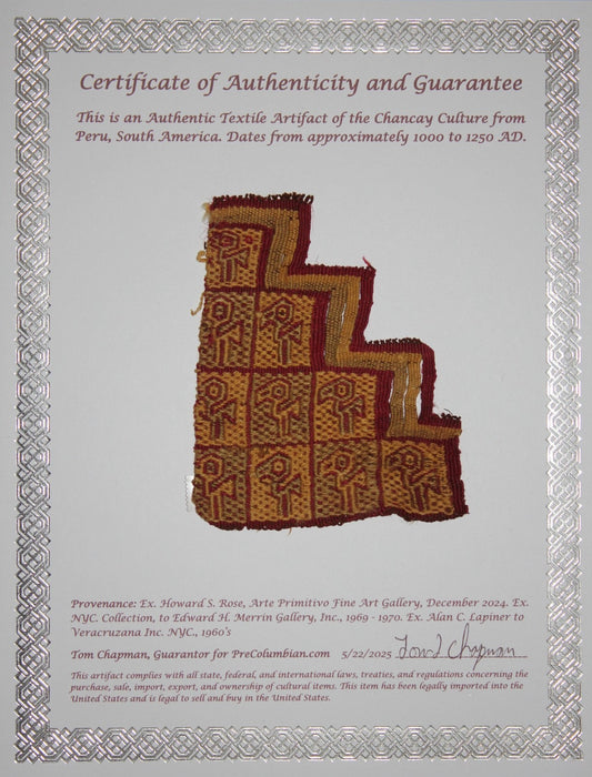 Authentic Pre Columbian Artifact Frameable Textile Border Chancay Peru COA 16