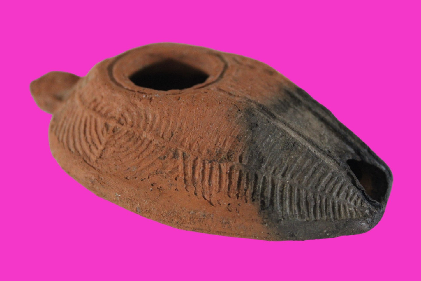 Ancient Holy Land Oil Lamp Artifact 2 Hidden Christian Crosses 300-600 AD COA 82