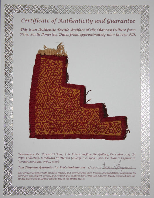 Authentic Pre Columbian Artifact Frameable Textile Border Chancay Peru COA 01