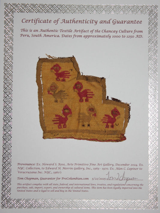 Authentic Pre Columbian Artifact Frameable Textile Border Chancay Peru COA 07
