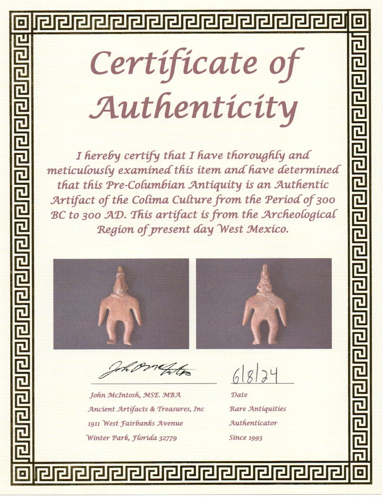 Pre Columbian Artifact Authentic Colima Shaman Tomb Figure 300BC-300AD COA J13