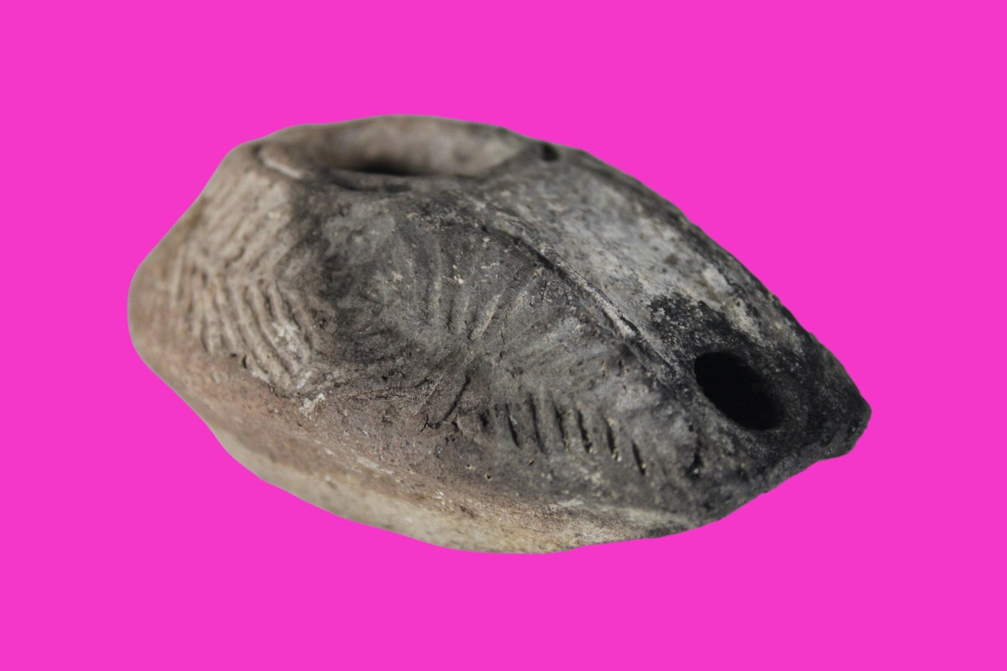 Ancient Holy Land Oil Lamp Artifact 2 Hidden Christian Crosses 300-600 AD COA 87