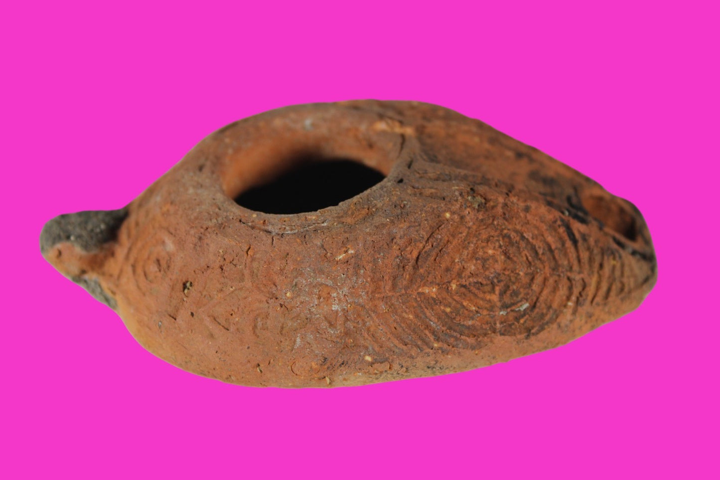 Ancient Holy Land Oil Lamp Artifact 2 Hidden Christian Crosses 300-600AD COA 102
