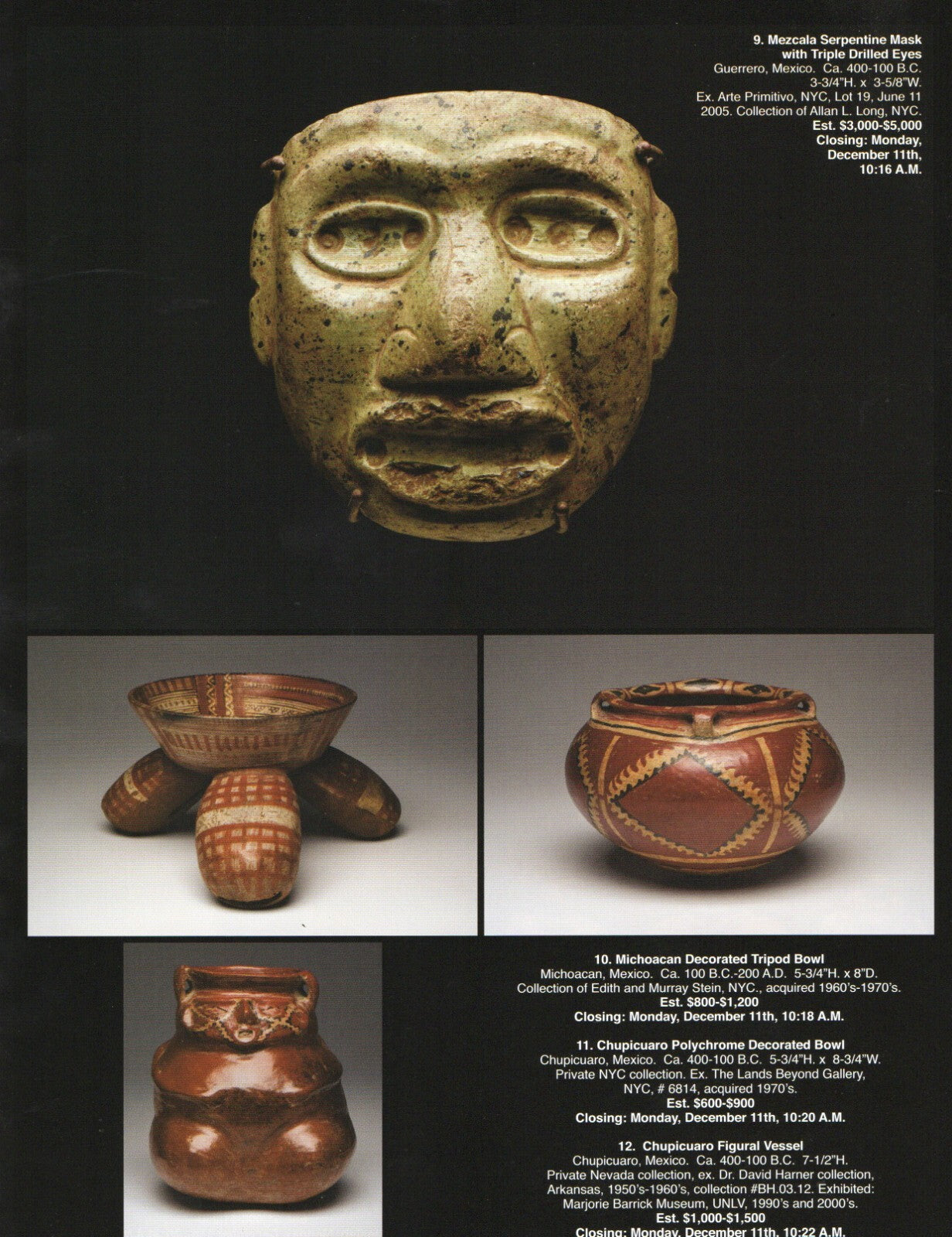 Pre Columbian Artifacts Price & Value Guide Arte Primitivo Auction Catalog #87