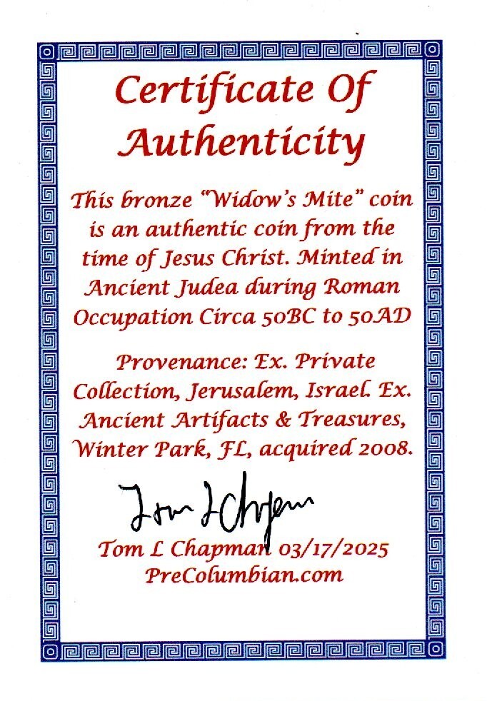 Authentic Jesus Christ Era Holy Land Widow's Mite Artifact 50 BC - 50 AD COA 012