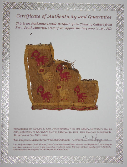 Authentic Pre Columbian Artifact Frameable Textile Border Chancay Peru COA 08