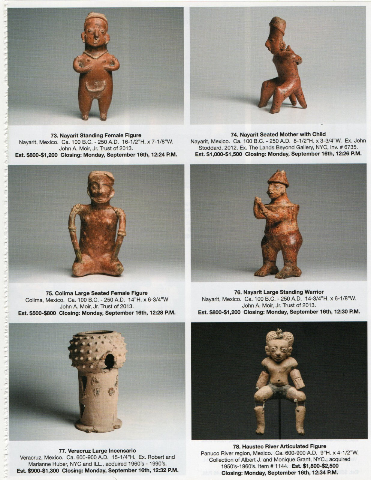 Pre Columbian Artifacts Price & Value Guide Arte Primitivo Auction Catalog #94
