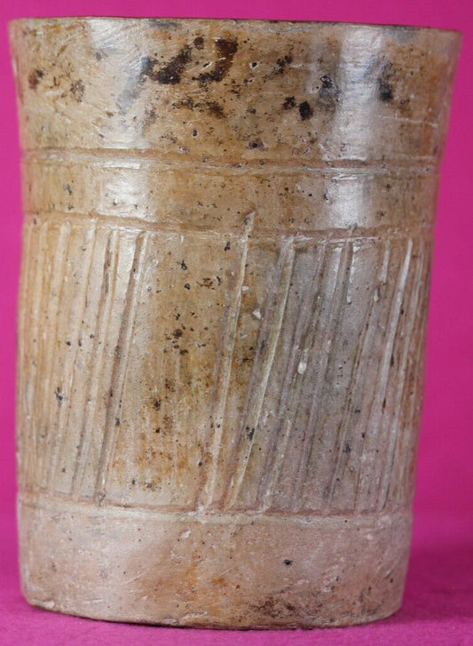 Pre Columbian Mayan Artifact 300 - 900 AD Incised Cylinder Authentic COA J44