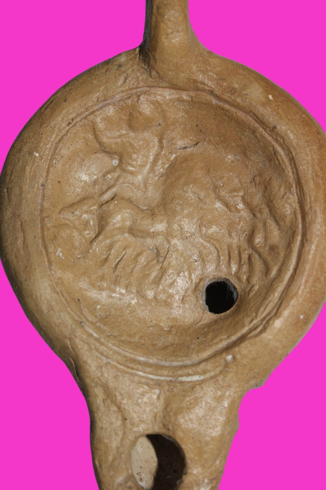 Four Horse War Chariot Oil Lamp Authentic Holy Land Artifact 200-400 AD COA J123
