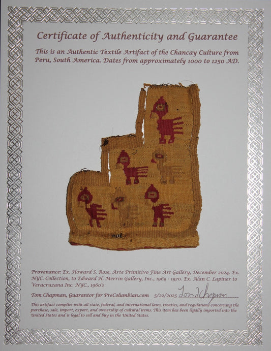 Authentic Pre Columbian Artifact Frameable Textile Border Chancay Peru COA 09