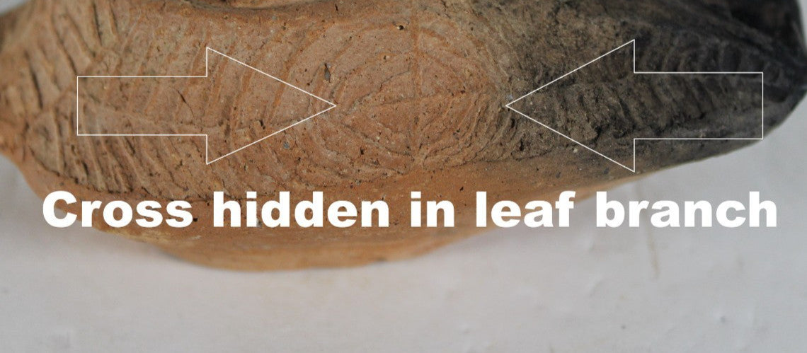 Ancient Holy Land Oil Lamp Artifact 2 Hidden Christian Crosses 300-600AD COA 108