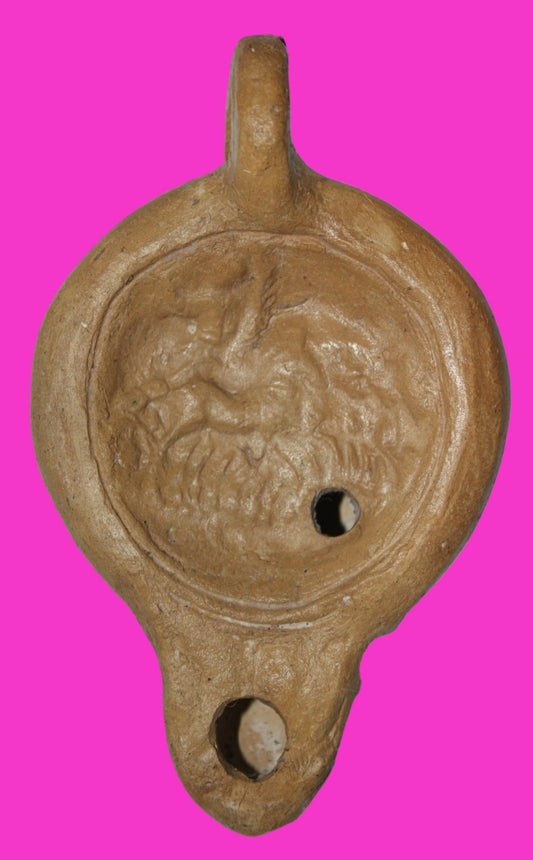 Four Horse War Chariot Oil Lamp Authentic Holy Land Artifact 200-400 AD COA J123