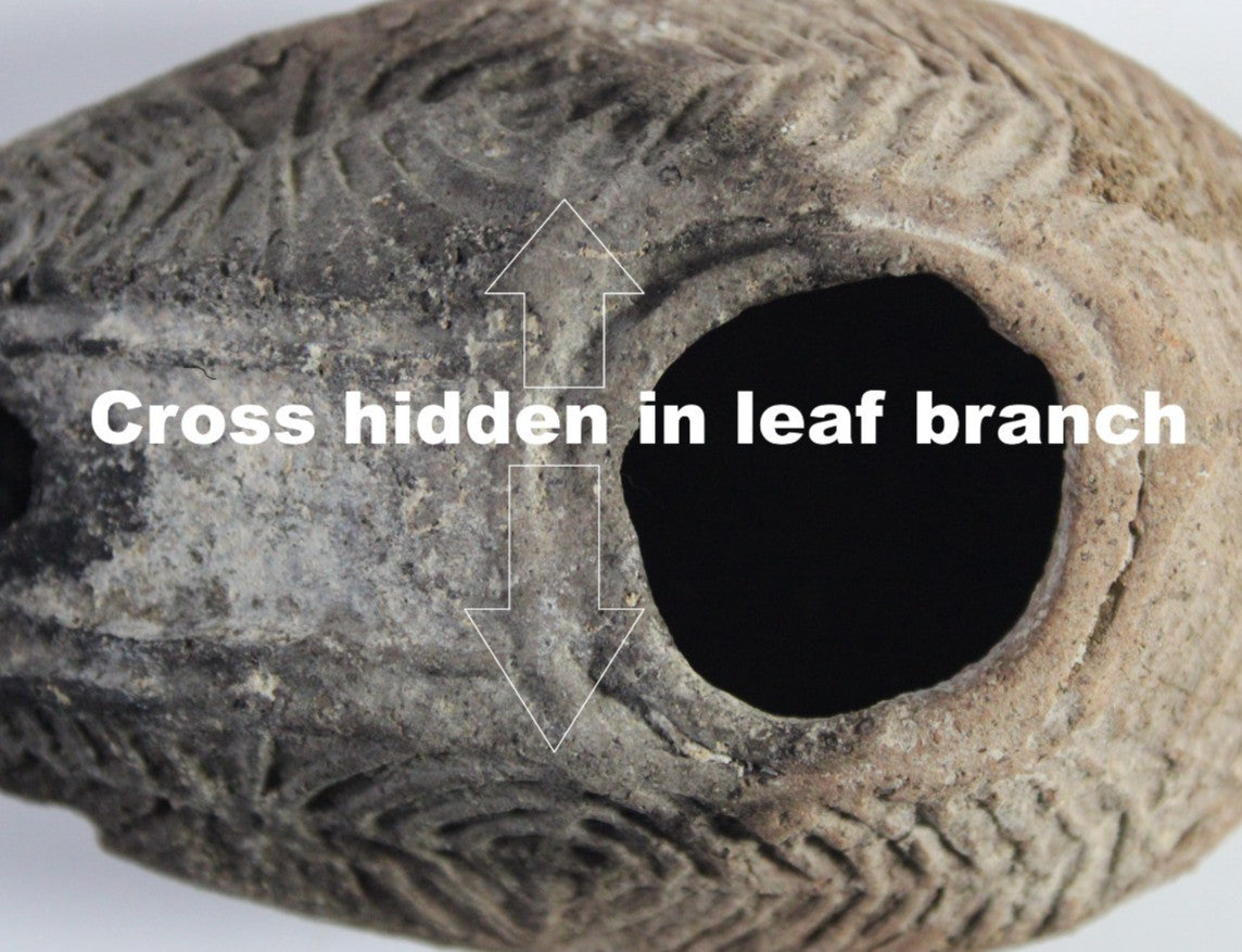Ancient Holy Land Oil Lamp Artifact 2 Hidden Christian Crosses 300-600 AD COA 87