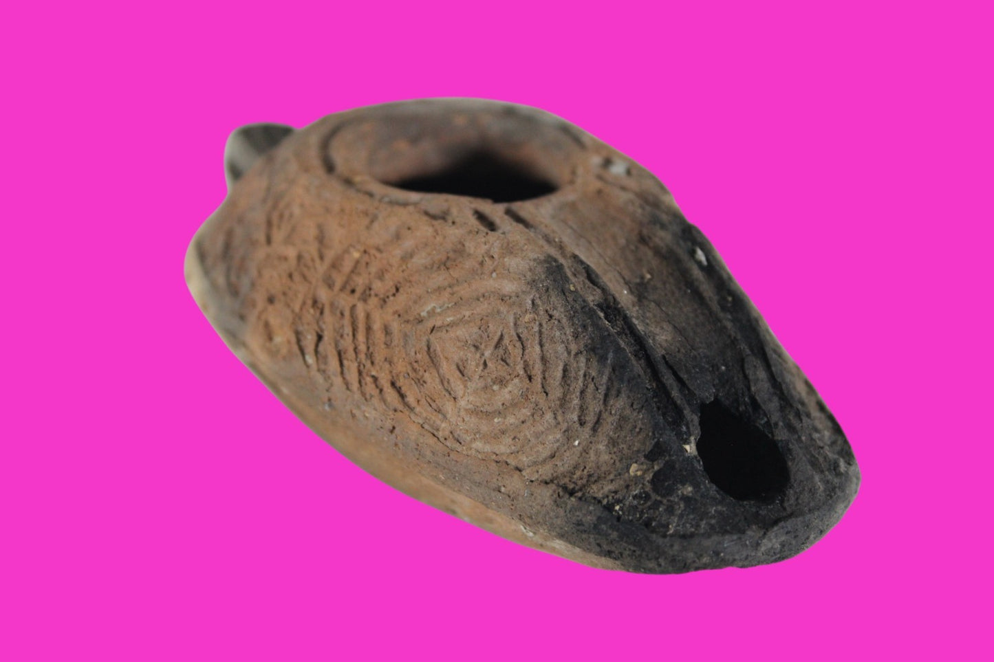 Ancient Holy Land Oil Lamp Artifact 2 Hidden Christian Crosses 300-600AD COA 112