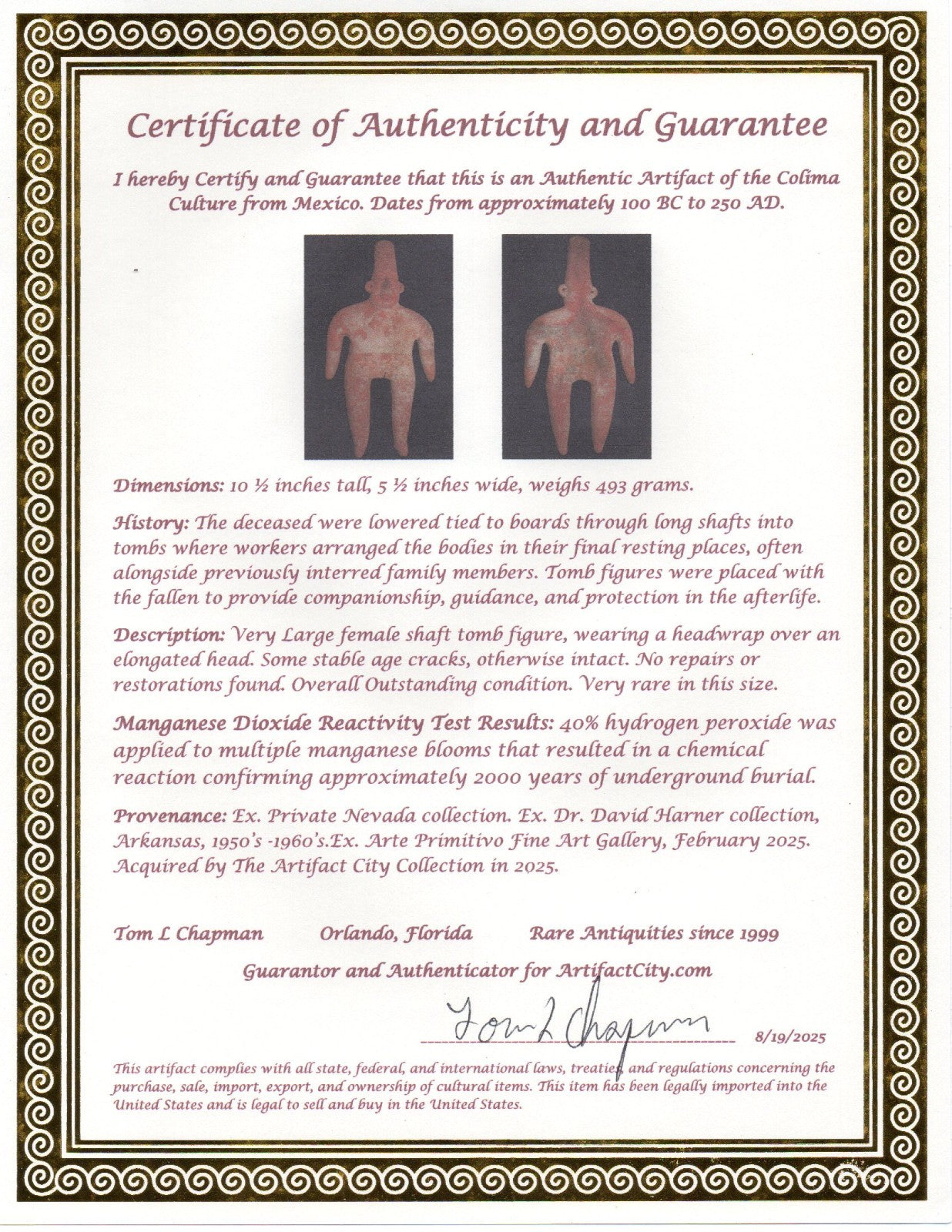 Pre Columbian Artifact Giant 10in Female Tomb Figure Colima Mexico 100BC COA 271