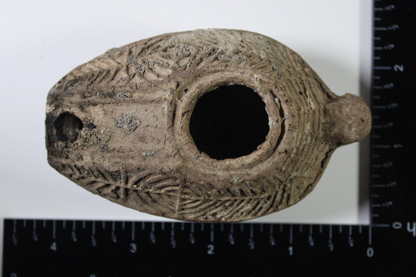 Ancient Holy Land Oil Lamp Artifact 2 Hidden Christian Crosses 300-600AD COA 111