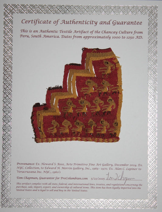 Authentic Pre Columbian Artifact Frameable Textile Border Chancay Peru COA 06