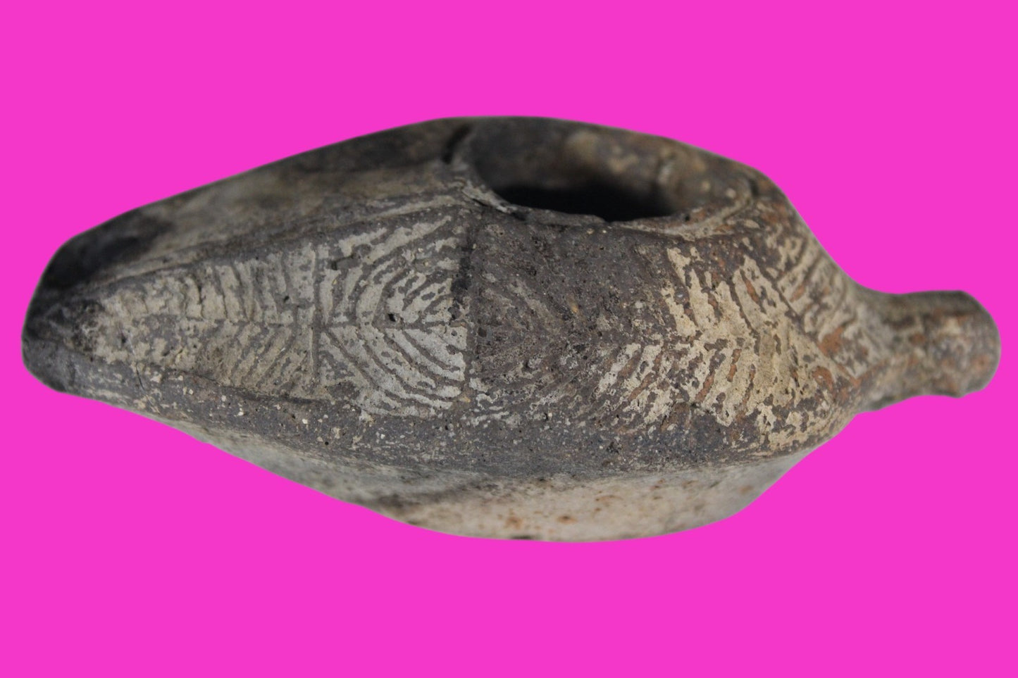 Ancient Holy Land Oil Lamp Artifact 2 Hidden Christian Crosses 300-600 AD COA 88