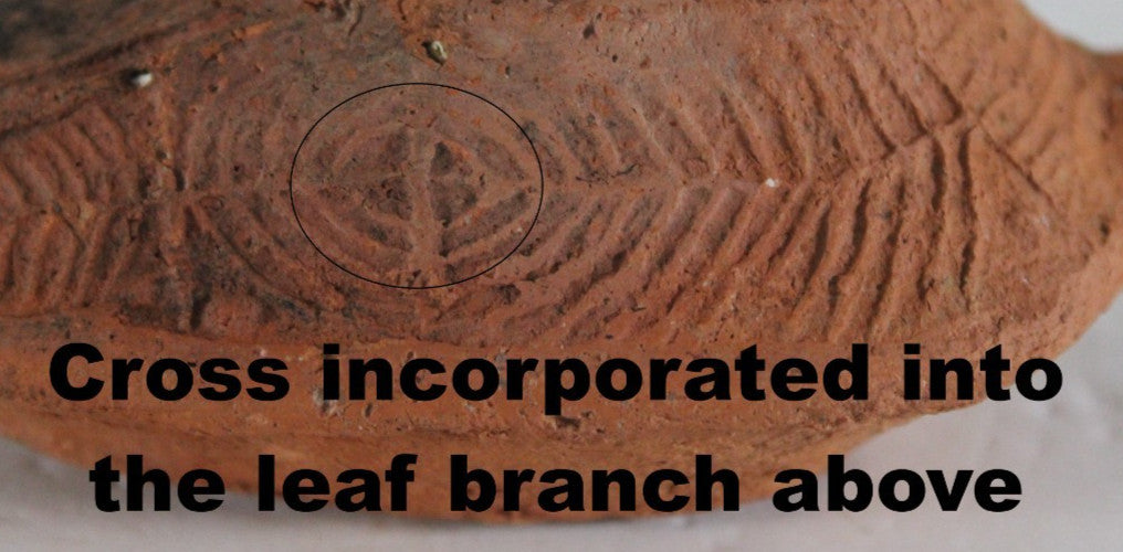 Ancient Holy Land Oil Lamp Artifact 2 Hidden Christian Crosses 300-600 AD COA 77