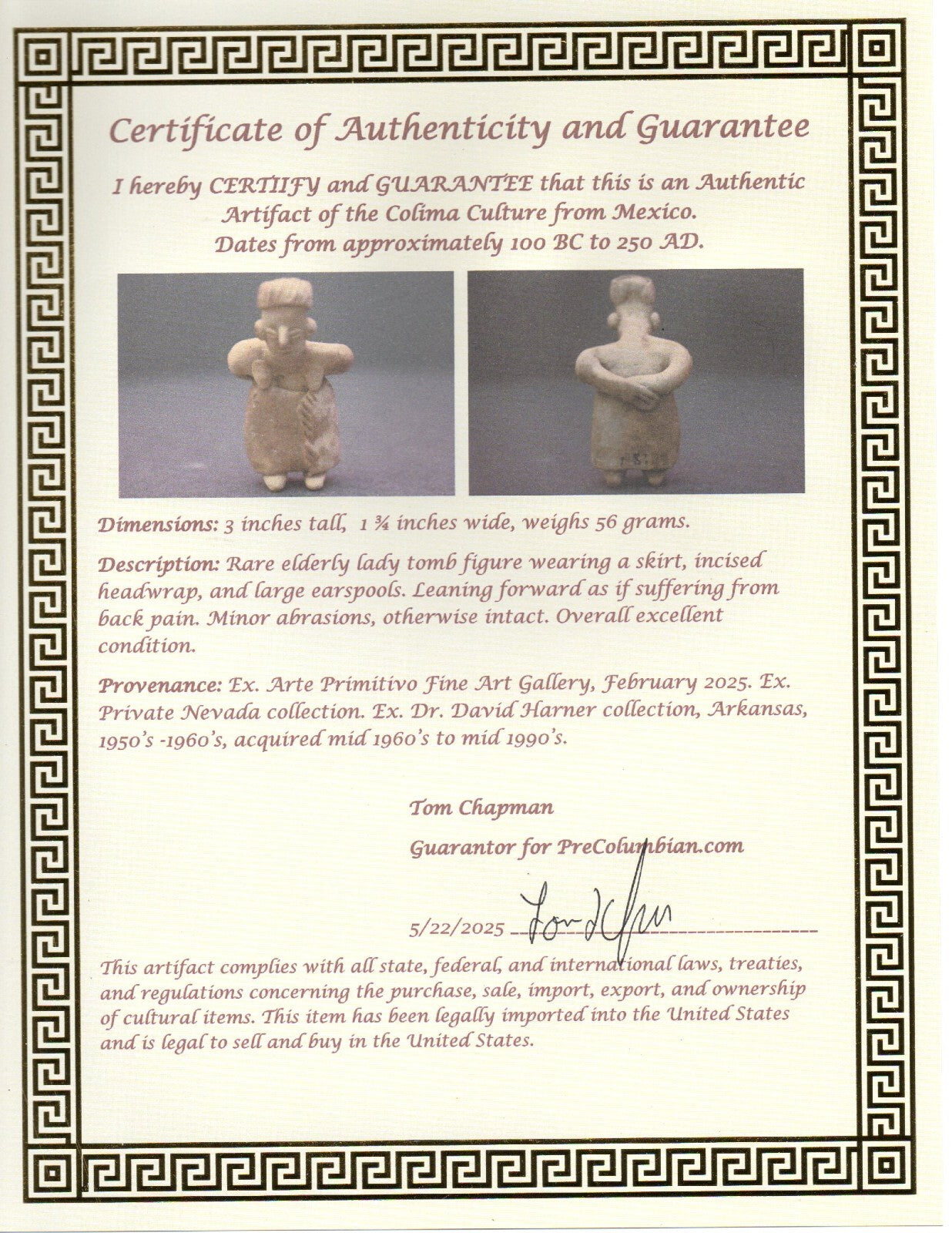 Pre Columbian Artifact Authentic Rare Grandma Tomb Figure Colima Mexico COA 156