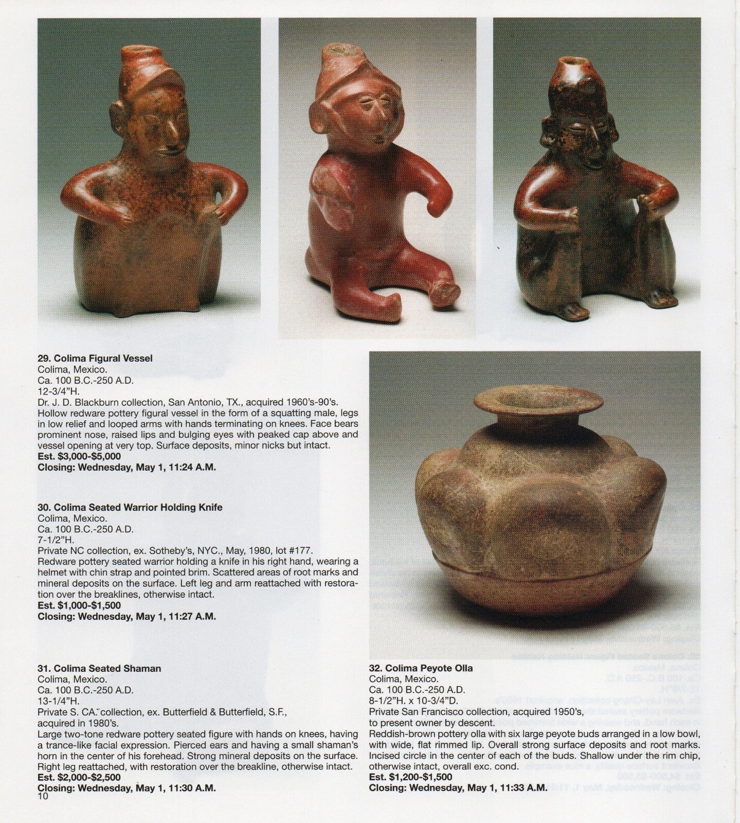 Pre Columbian Artifacts Price & Value Guide Arte Primitivo Auction Catalog #65