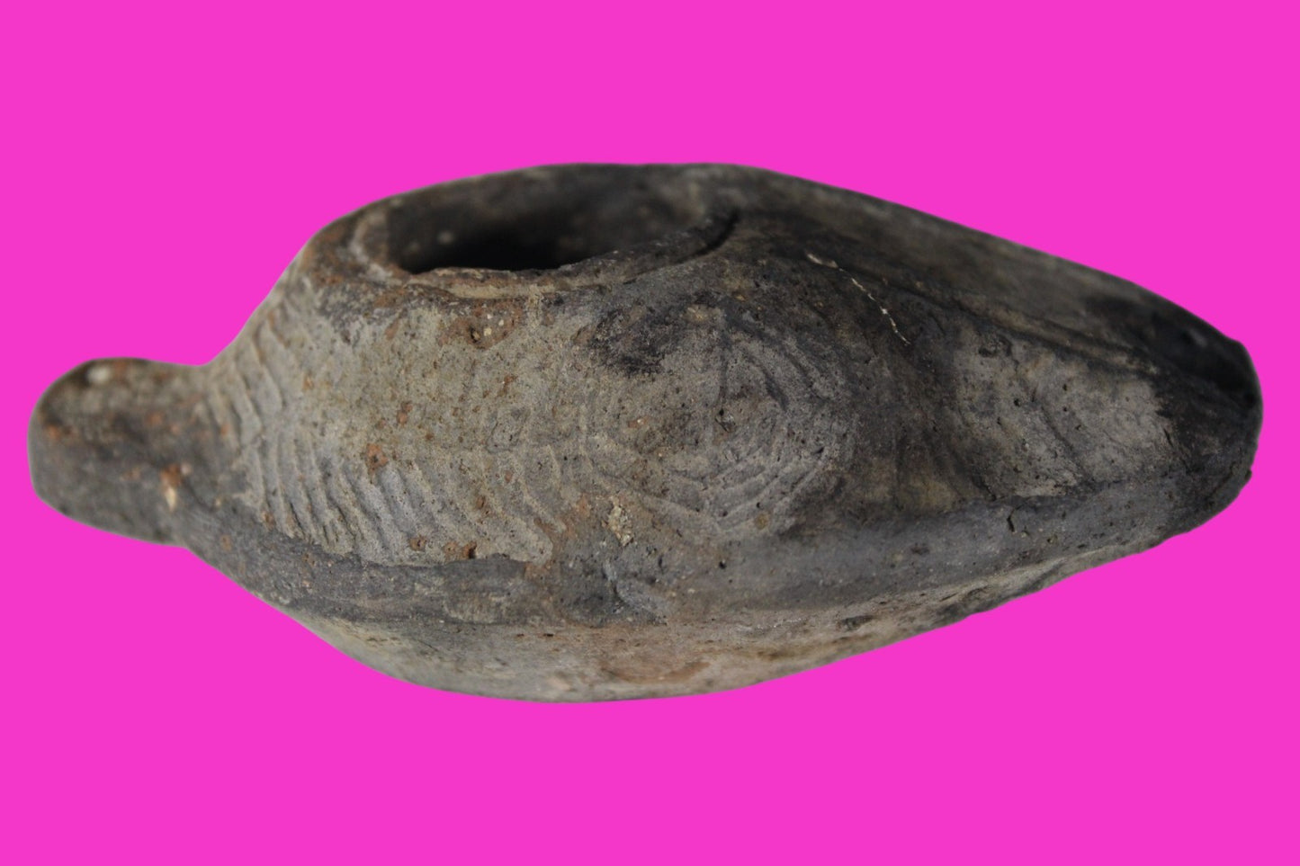 Ancient Holy Land Oil Lamp Artifact 2 Hidden Christian Crosses 300-600 AD COA 88