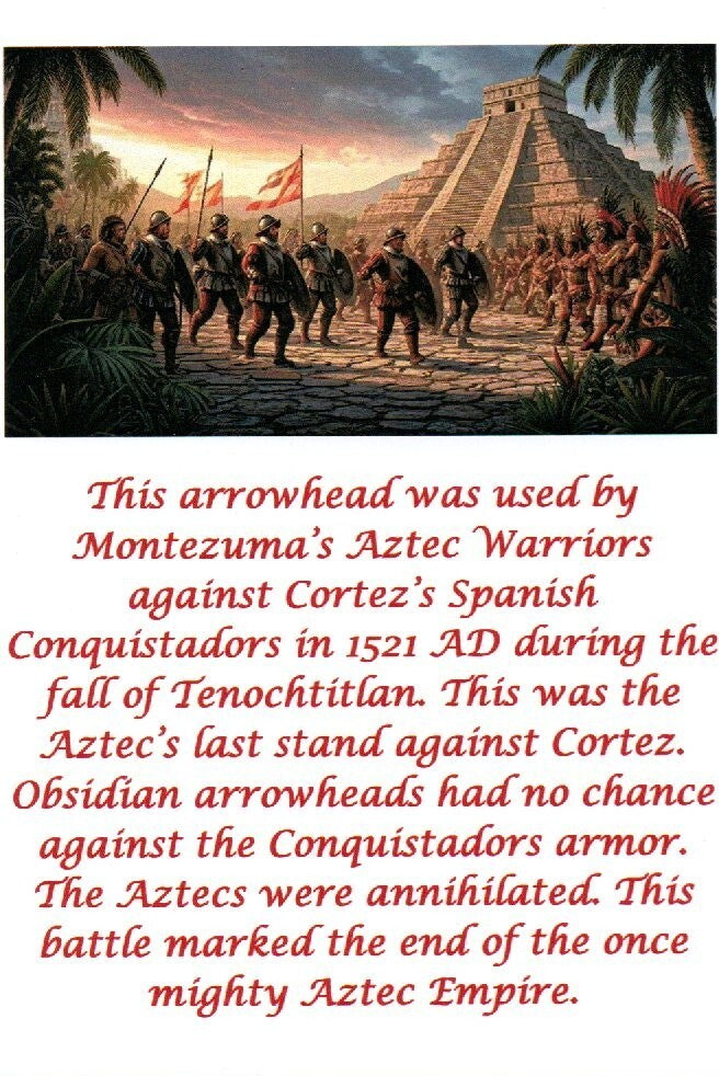 Pre Columbian Artifact Authentic Aztec Arrowhead Battle of Mexico City COA 38