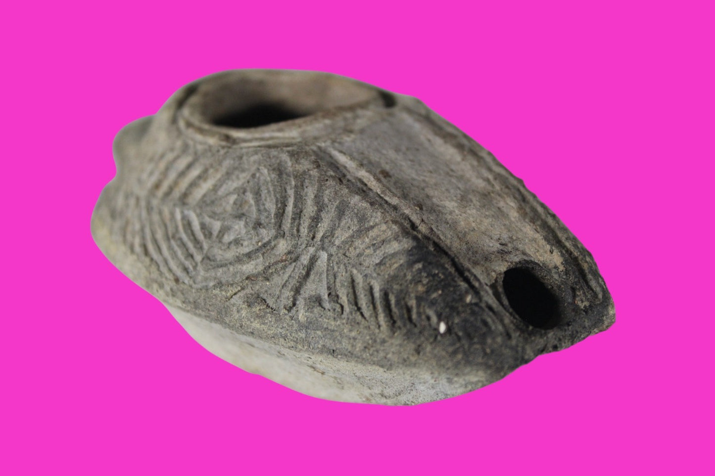 Ancient Holy Land Oil Lamp Artifact 2 Hidden Christian Crosses 300-600 AD COA 97