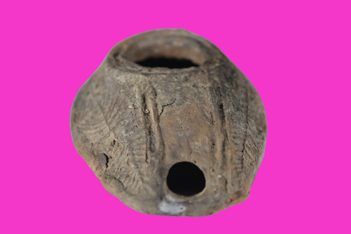 Ancient Holy Land Oil Lamp Artifact 2 Hidden Christian Crosses 300-600AD COA 100