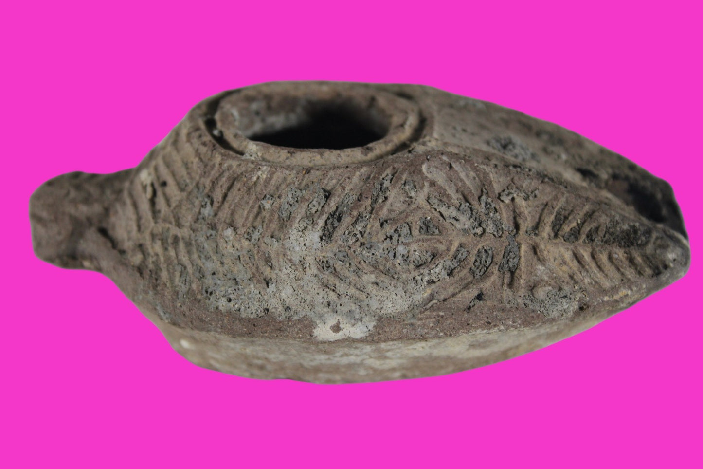 Ancient Holy Land Oil Lamp Artifact 2 Hidden Christian Crosses 300-600AD COA 111