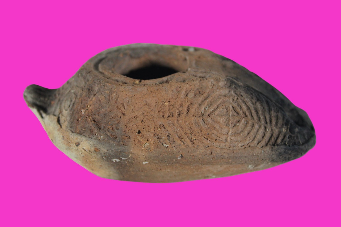 Ancient Holy Land Oil Lamp Artifact 2 Hidden Christian Crosses 300-600AD COA 112