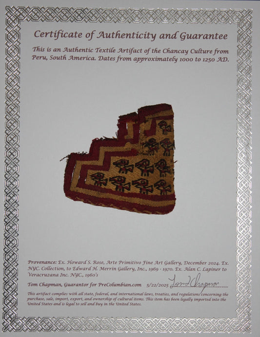 Authentic Pre Columbian Artifact Frameable Textile Border Chancay Peru COA 02