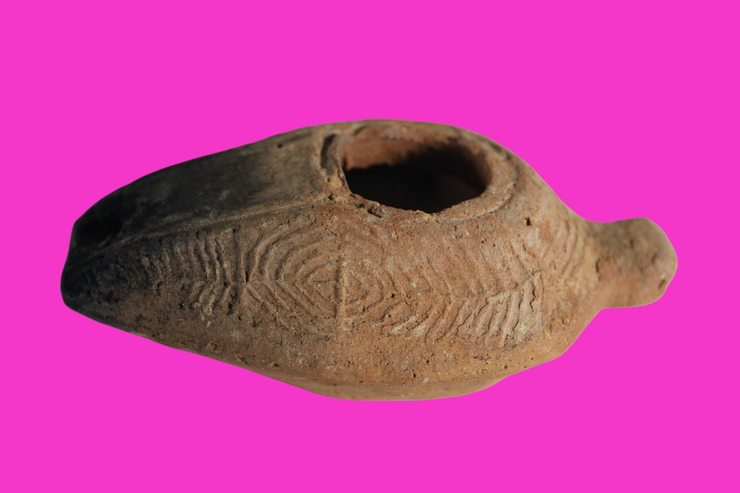 Ancient Holy Land Oil Lamp Artifact 2 Hidden Christian Crosses 300-600AD COA 108